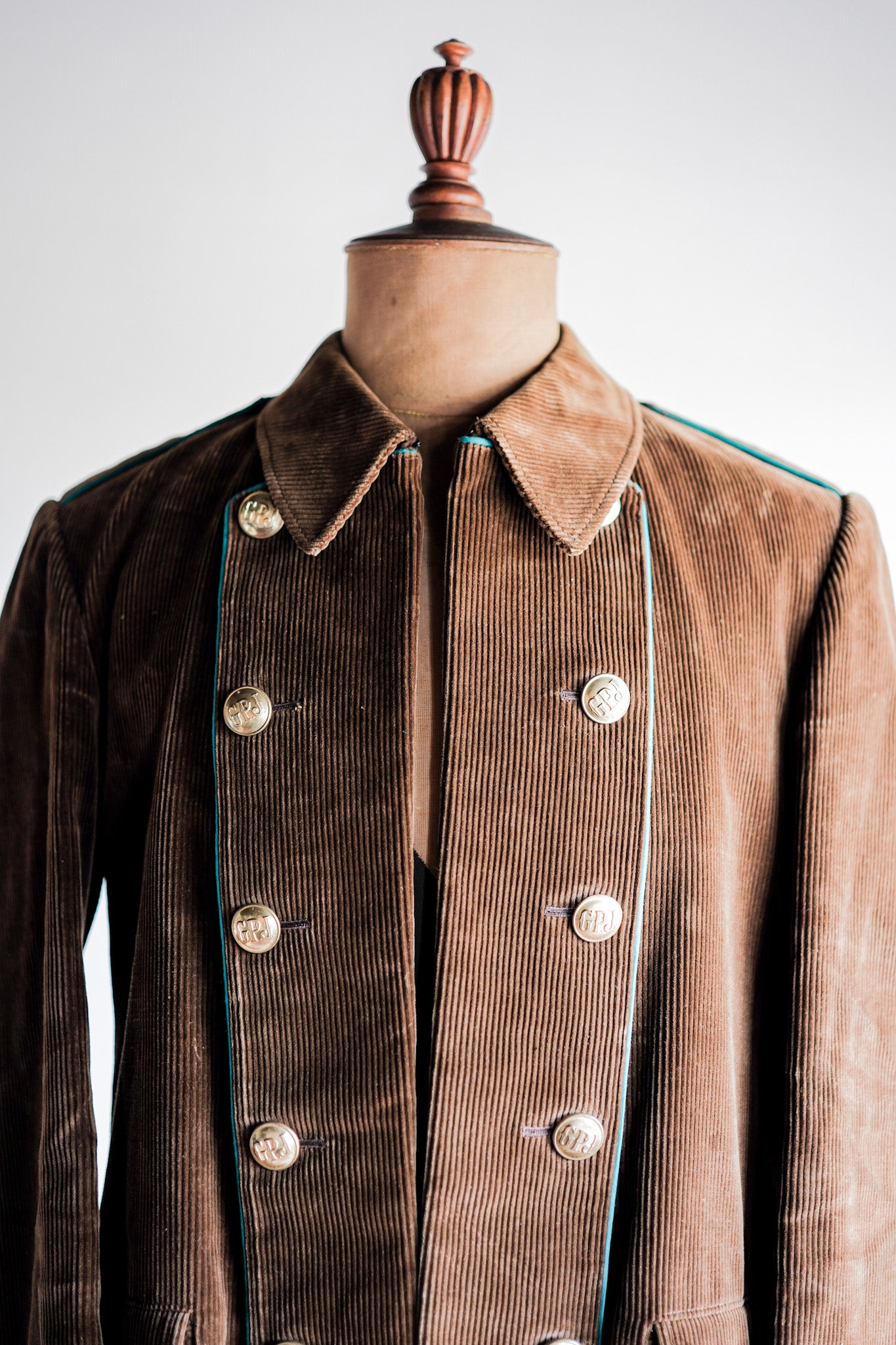 【~30’s】Italian Army Double Breasted Brown Corduroy Jacket “Dead Stock”