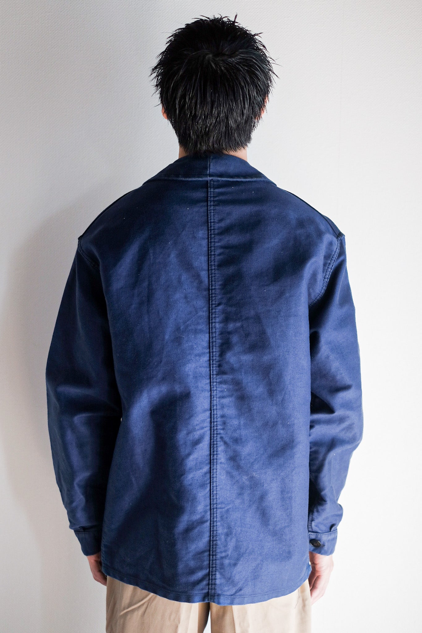 [~ 60's] French Vintage Blue Moleskin Work Jacket "4 Buttons"