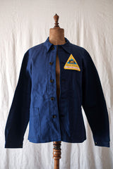 【~50's】French Vintage Blue Cotton Twill Work Jacket "Le Mont St. Michel" "Dead Stock"