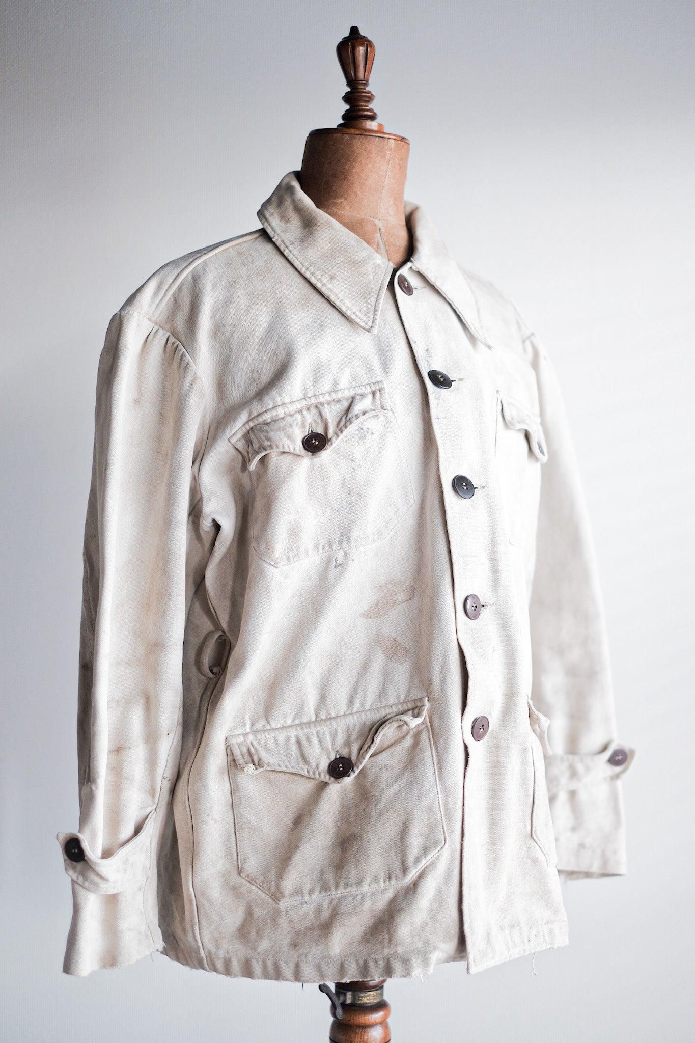 【~50's】French Vintage White Cotton Canvas Work Jacket