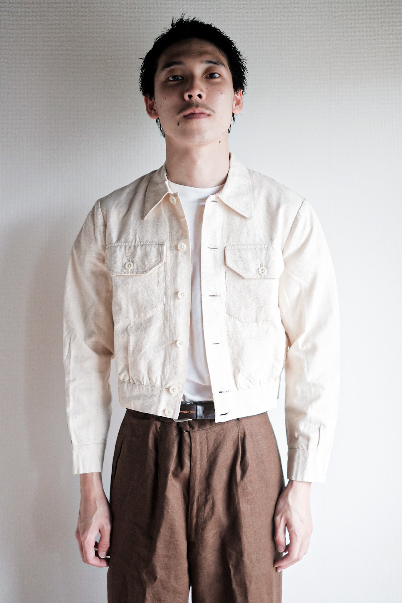 【~30's】French Vintage Natural Cotton Summer Jacket "Dead Stock"