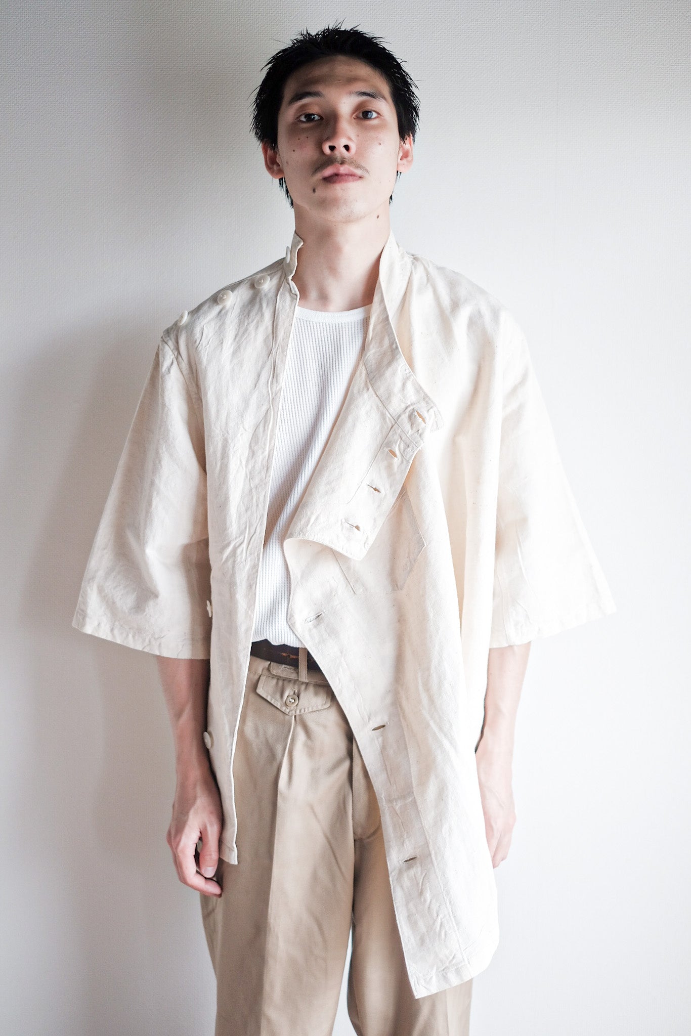 【~50's】French Army Linen Jacket Hospital Military "Dead Stock"