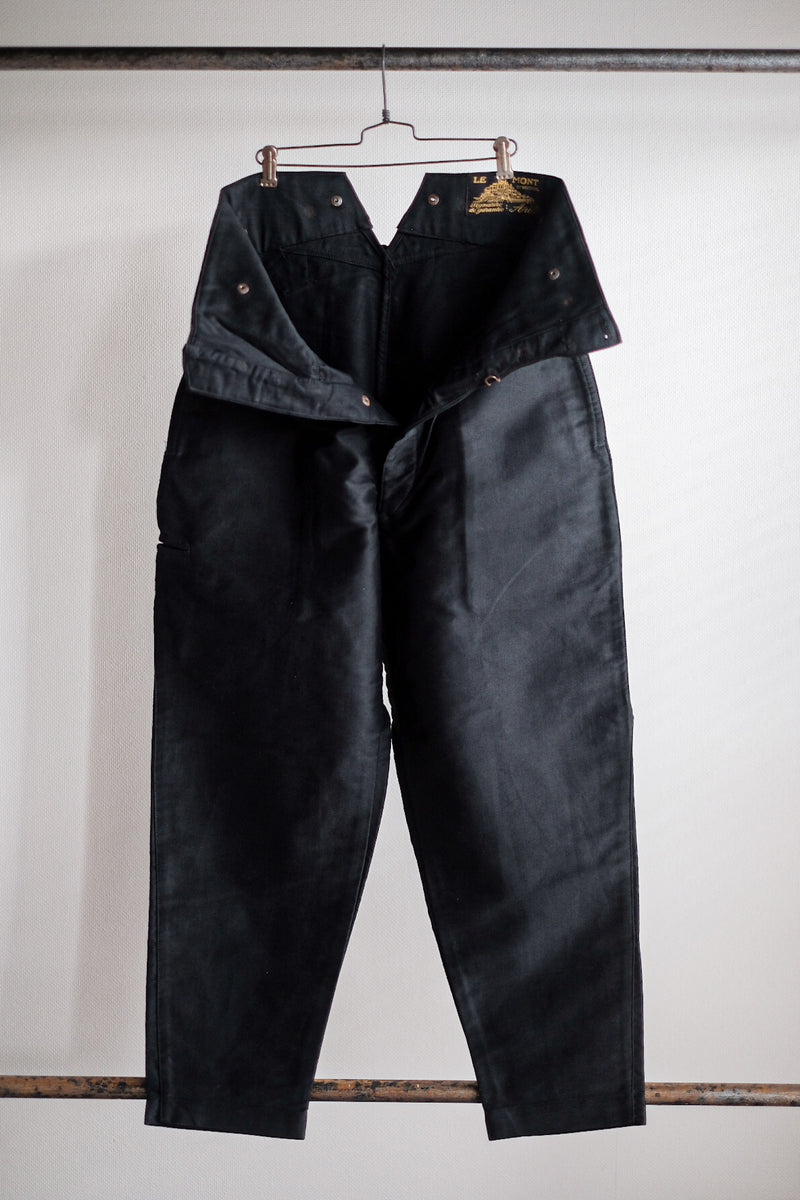 【~30's】French Vintage Black Moleskin Work Pants "Le Mont St. Michel" "Dead Stock"