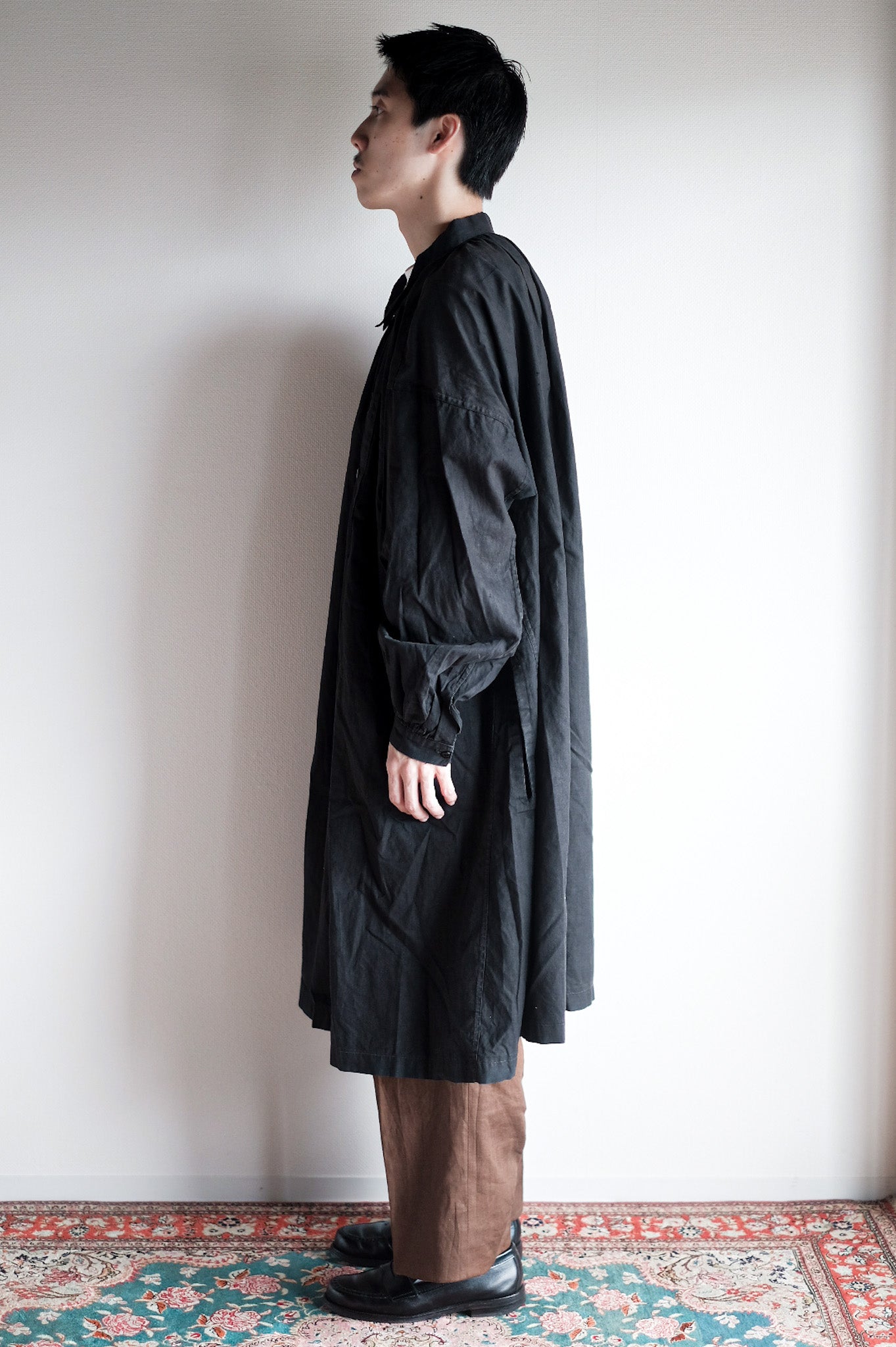 ［Early 20th C］French Antique Black Linen Smock "Biaude"