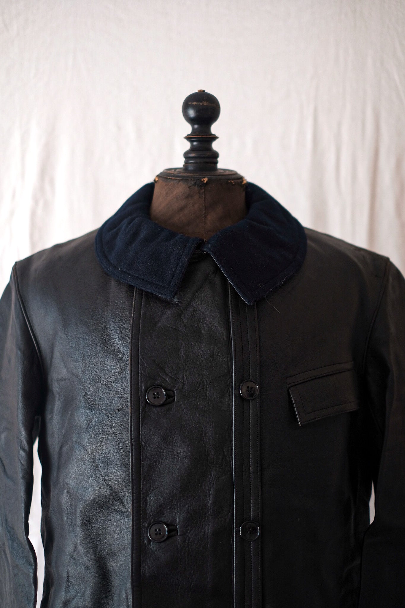 [〜80年代]法國復古勒柯布西耶皮革工作夾克“羊毛項圈”