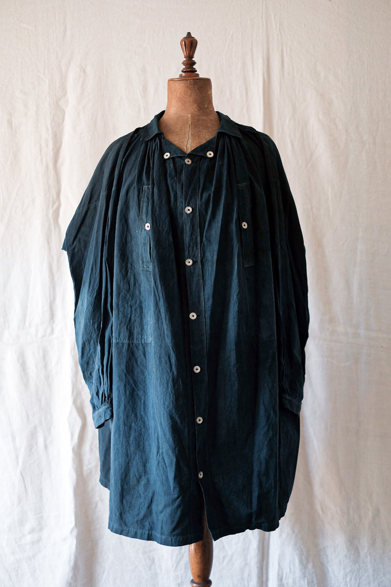 Early 20th C】French Antique Indigo Linen Smock Open Type 