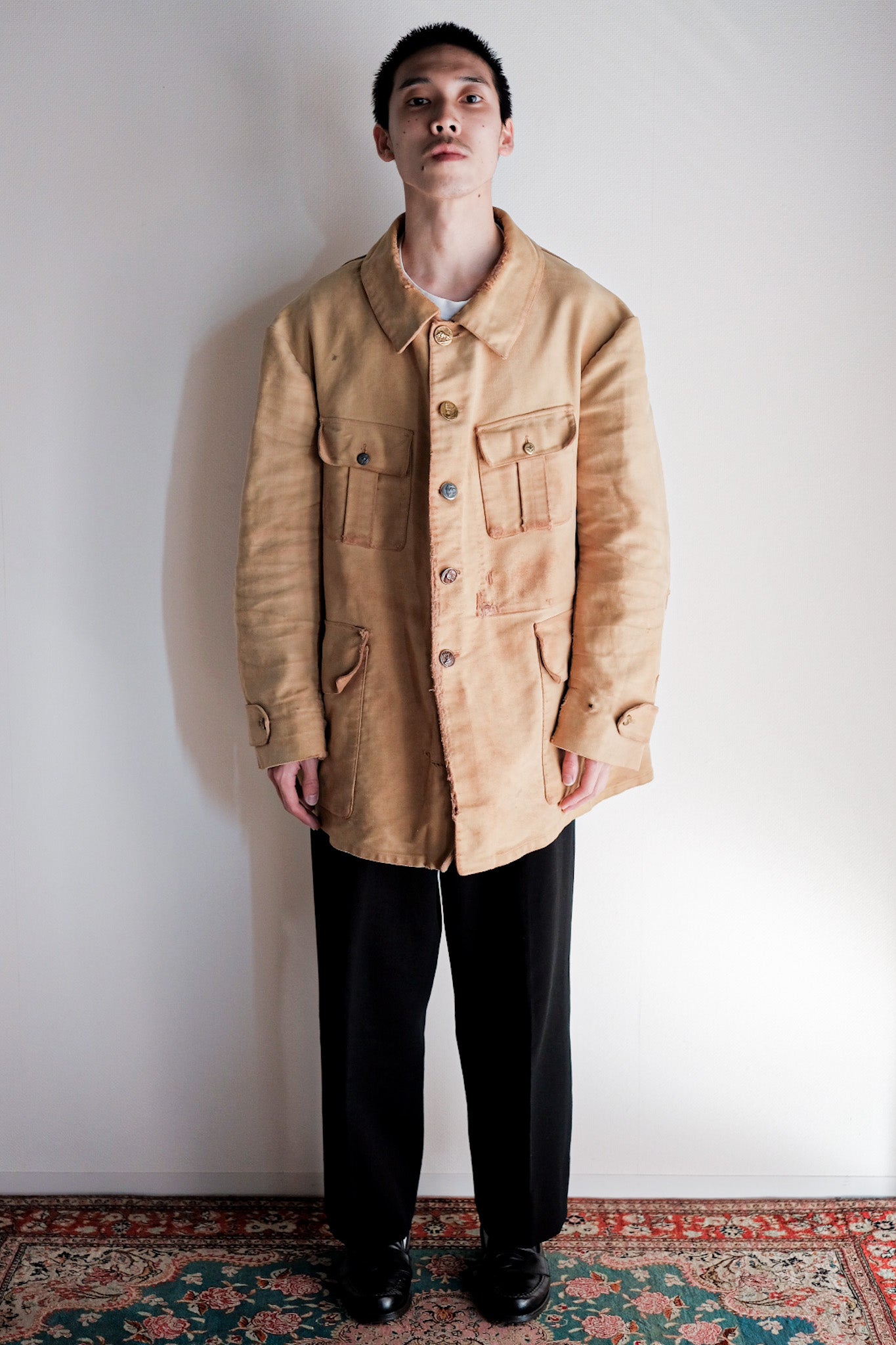 30's】French Vintage Moleskin Hunting Jacket With Chin Strap