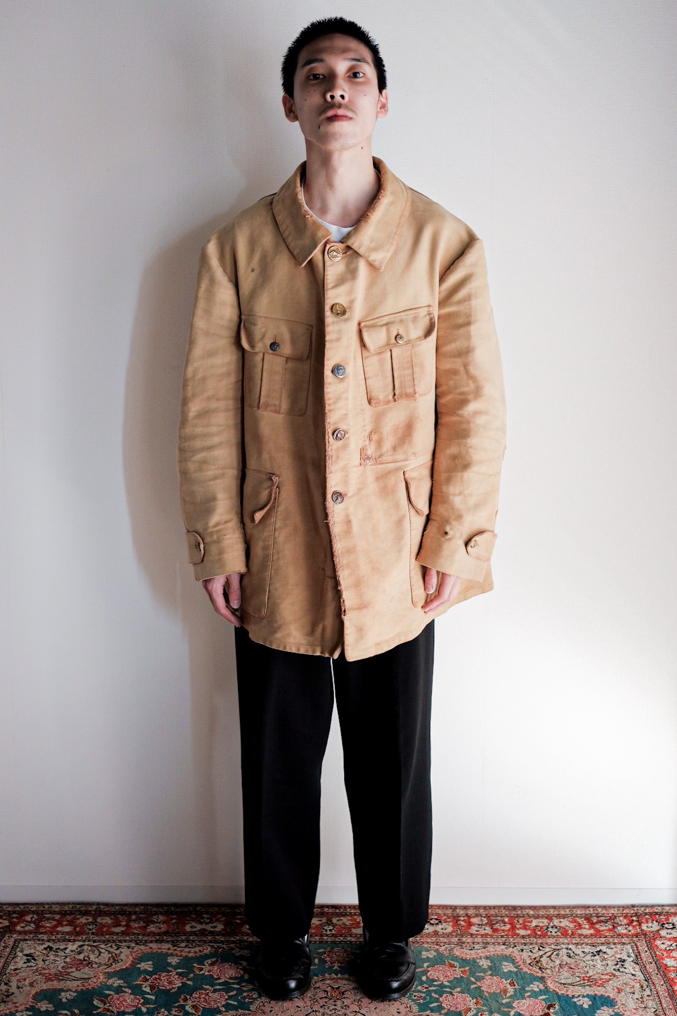 ［~30's］French Vintage Moleskin Hunting Jacket With Chin Strap