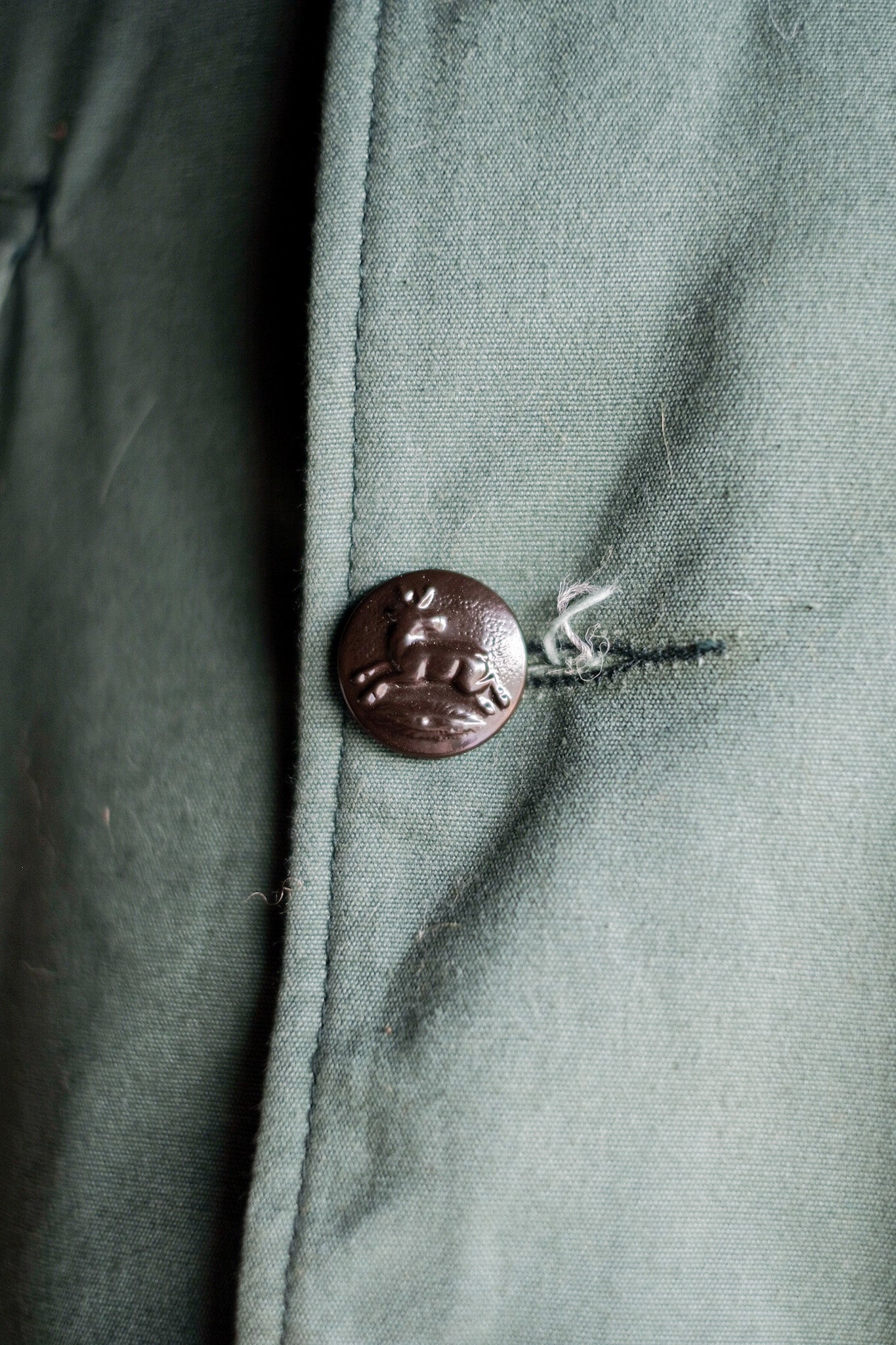 ［~50's］French Vintage Green Cotton Hunting Jacket With Chin Strap "Dead Stock"