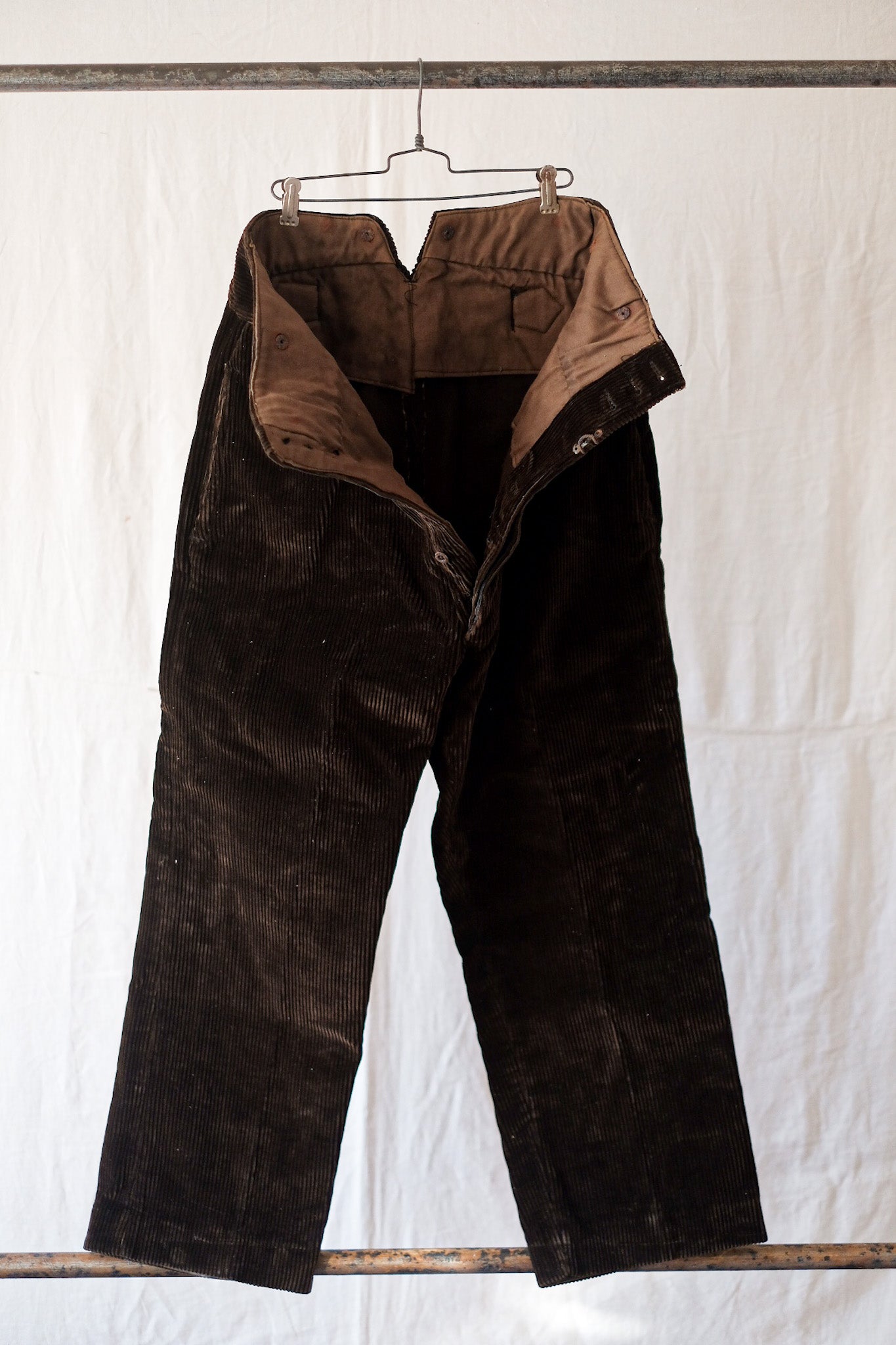 [〜30年代]法國復古棕色燈芯絨工作褲子