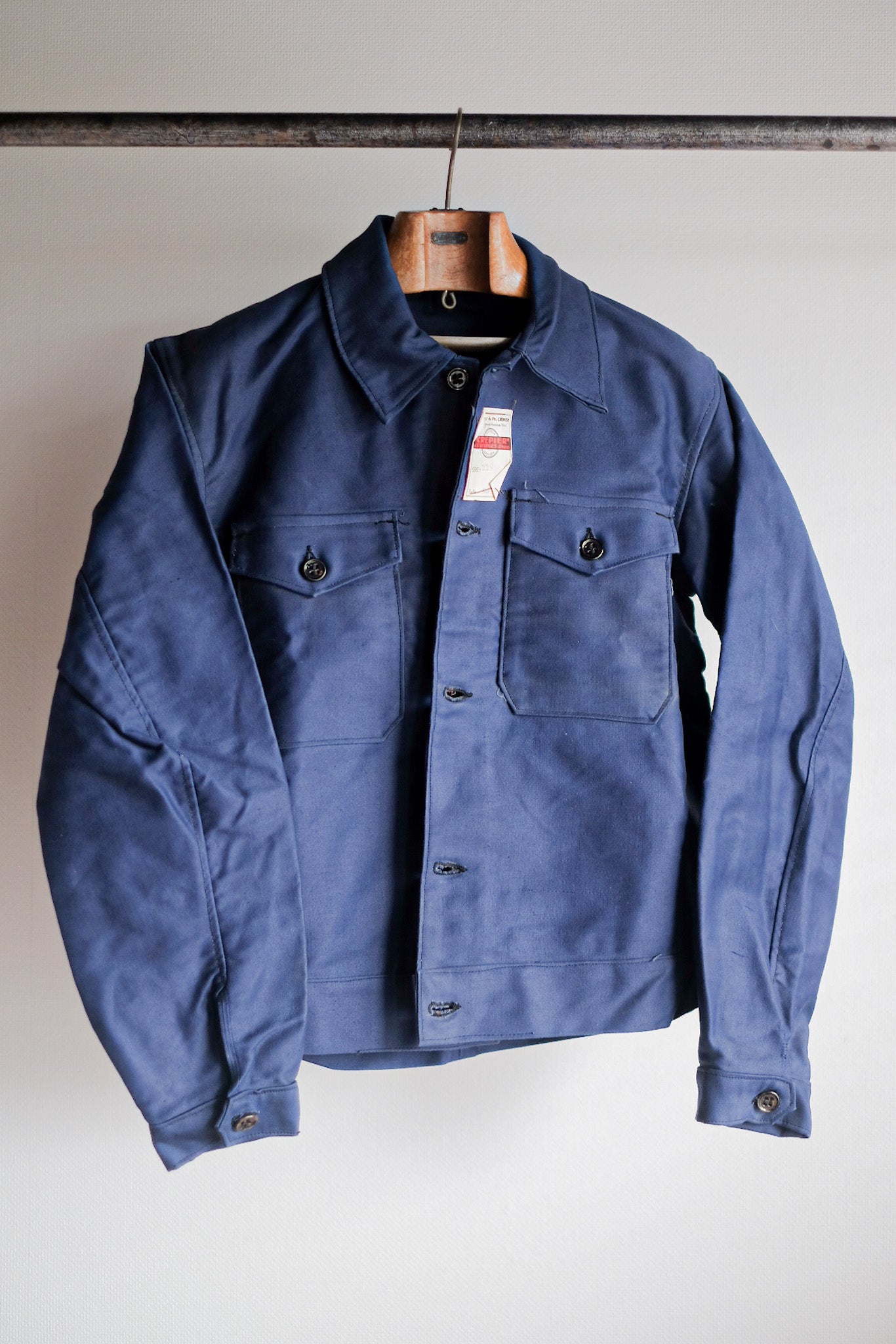 [~ 40's] French Vintage Blue Moleskin Cyclist Jacket "Dead Stock"