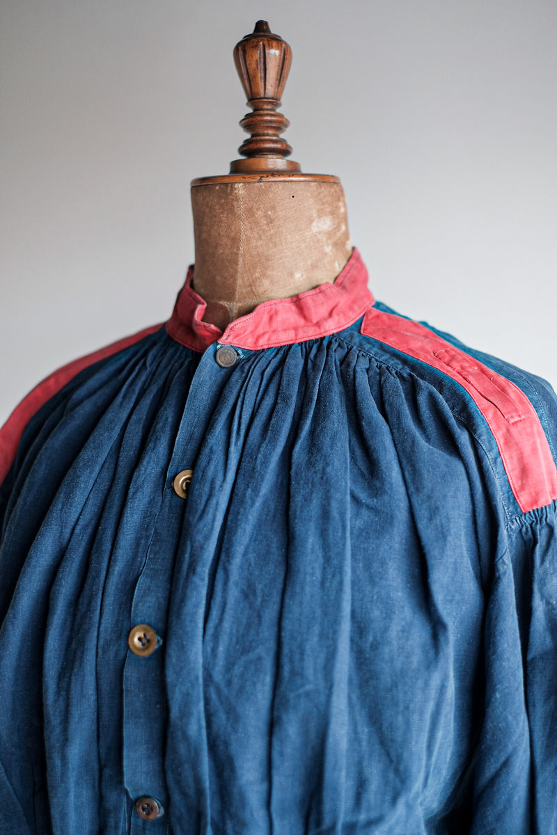 【Late 19th C】French Antique Indigo Linen Fireman Bourgeron Jacket