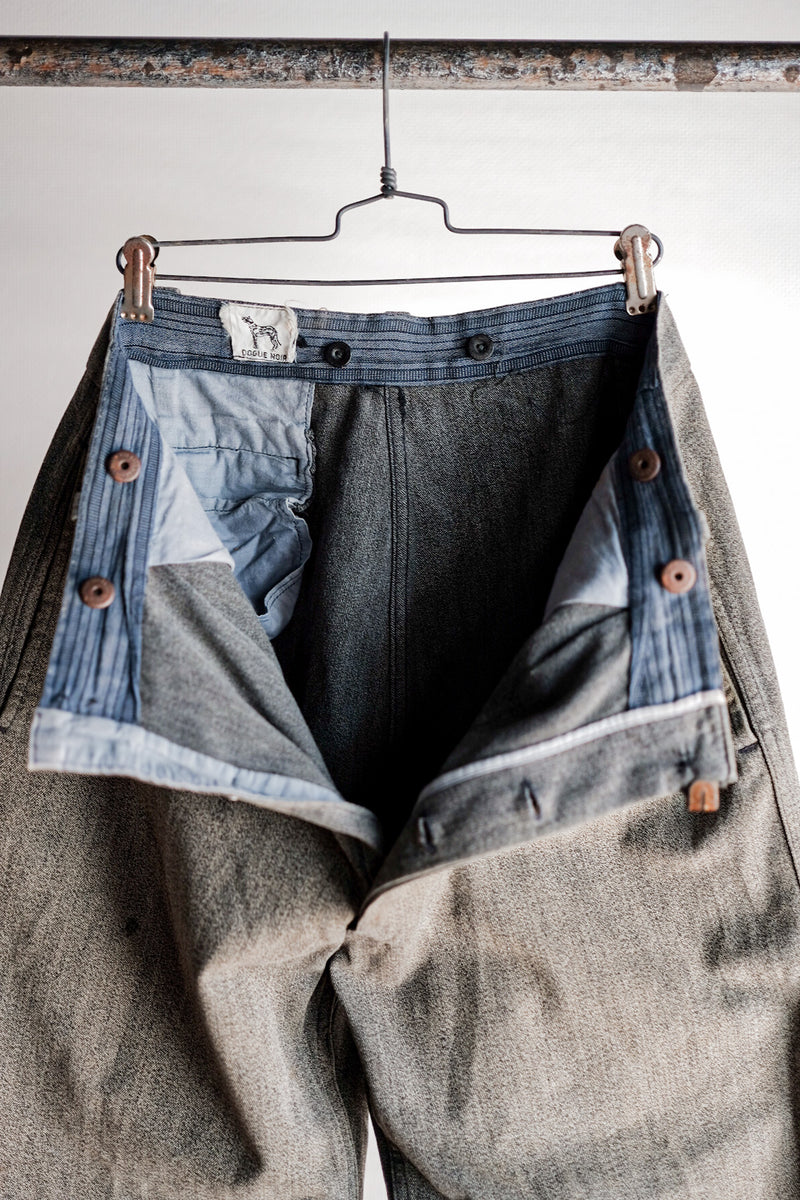 [~ 40's] กางเกง Chambray สีดำวินเทจฝรั่งเศส