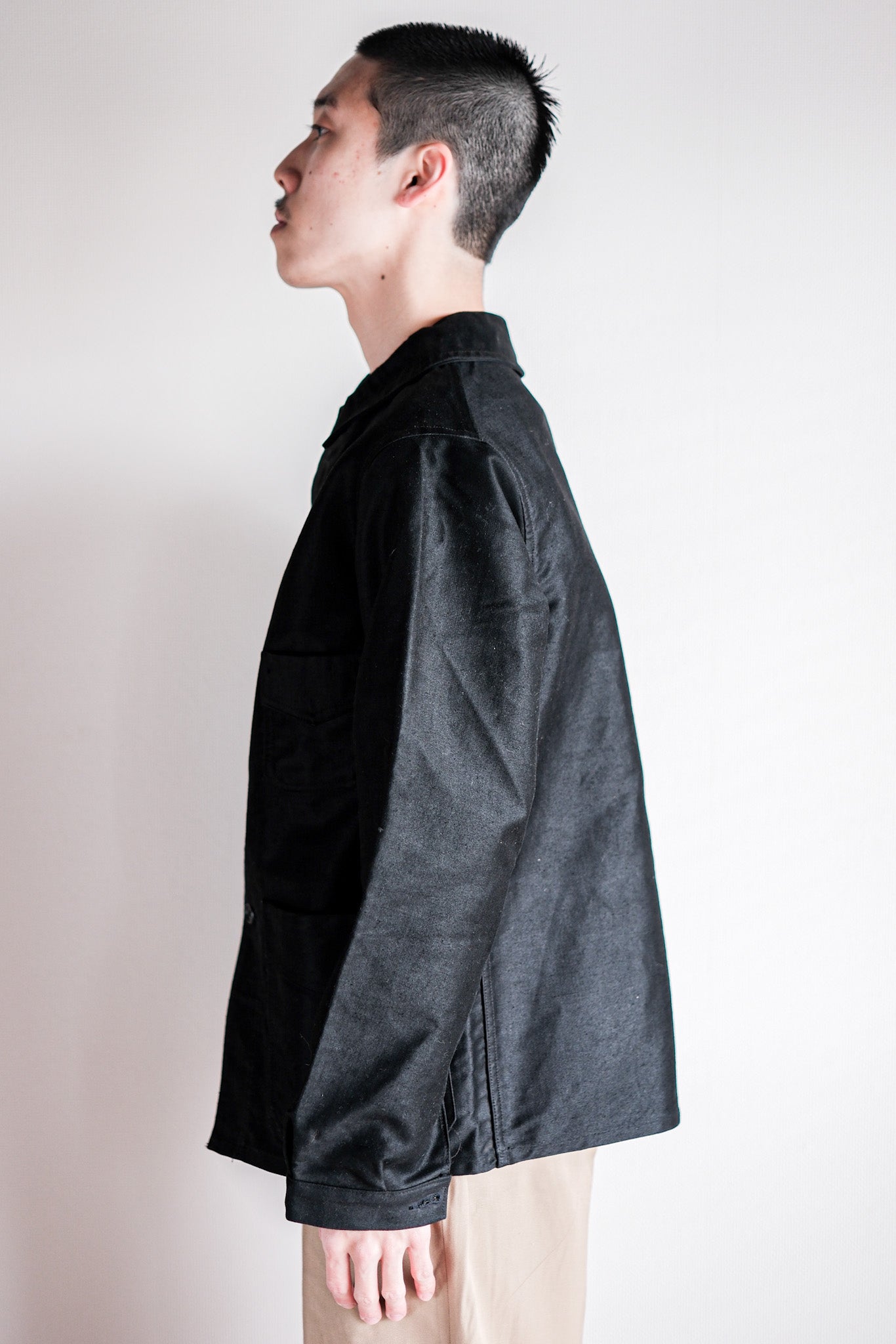 [~ 50's] French Vintage Black Moleskin Work Jacket "Dead Stock"