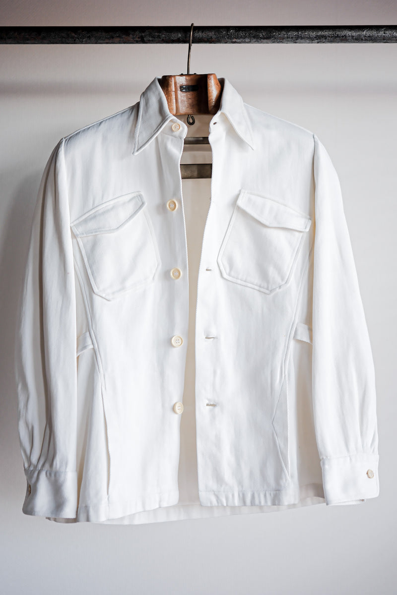 【~30's】French Vintage White Cotton Twill Colonial Jacket