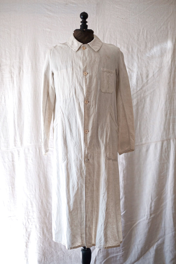 [〜30年代]法國復古白色棉布亞麻工作外套