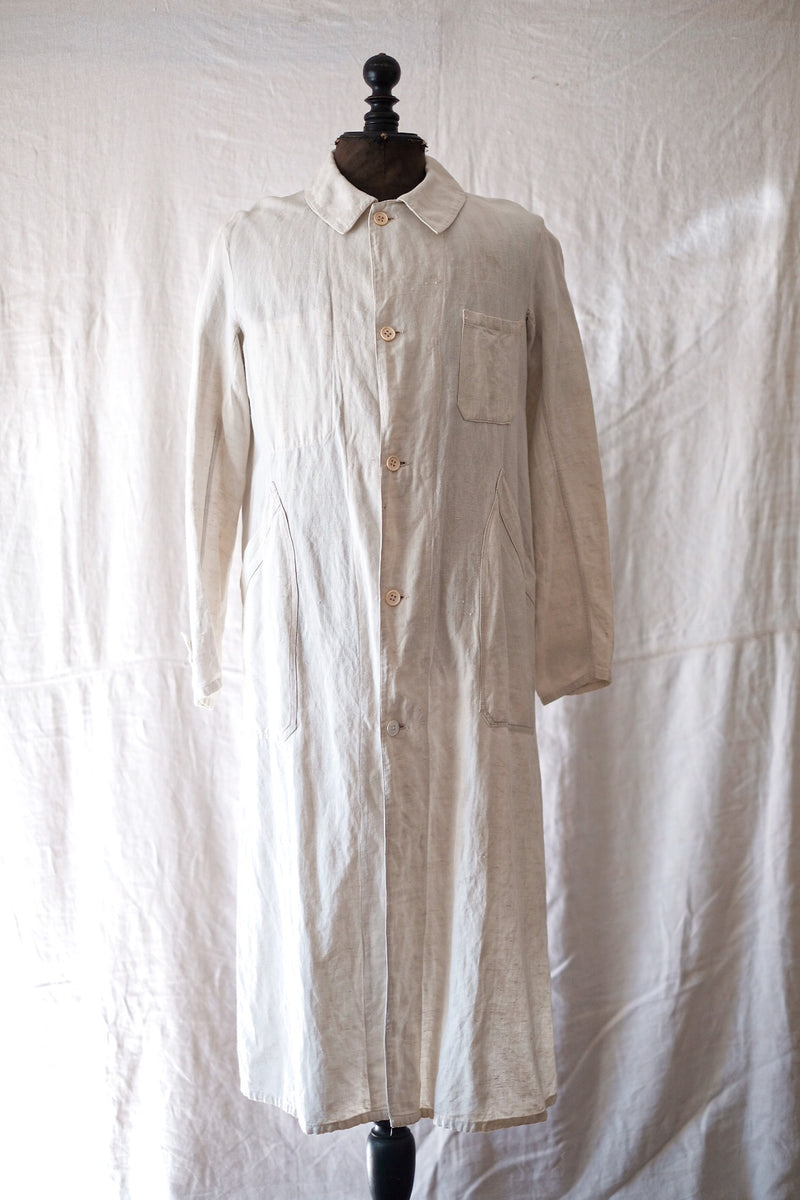 【~30's】French Vintage White Cotton Linen Work Coat