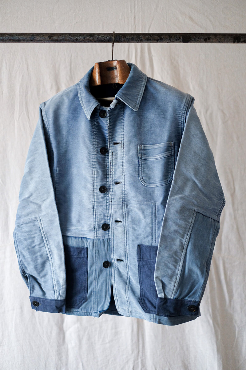 【~50's】French Vintage Blue Moleskin Work Jacket "Le Mont St. Michel"