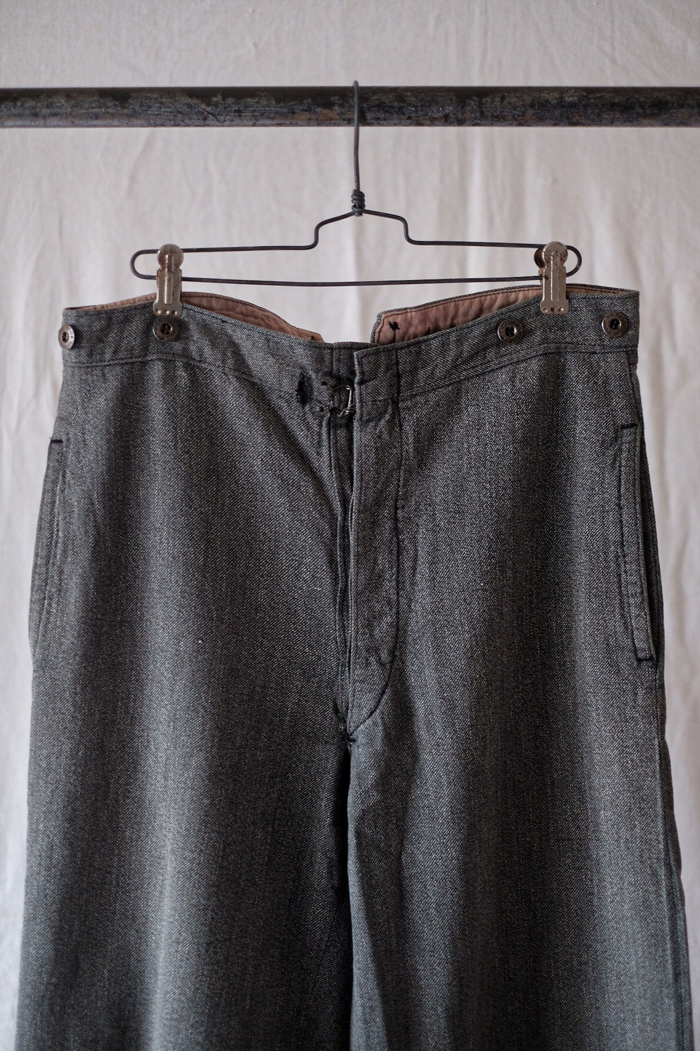 [~ 30's] French Vintage Black Chambray ทำงานกางเกง