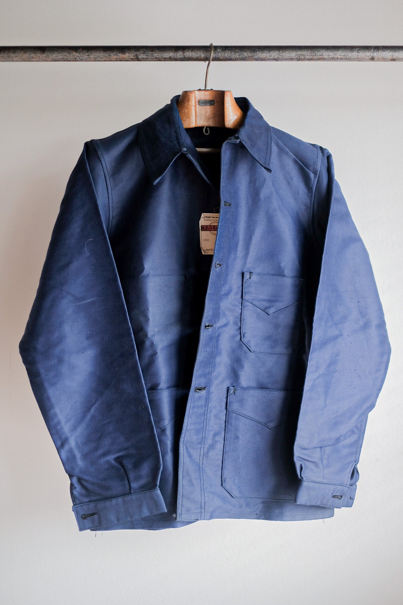 [~ 40's] French Vintage Blue Moleskin Work Jacket "Dead Stock"