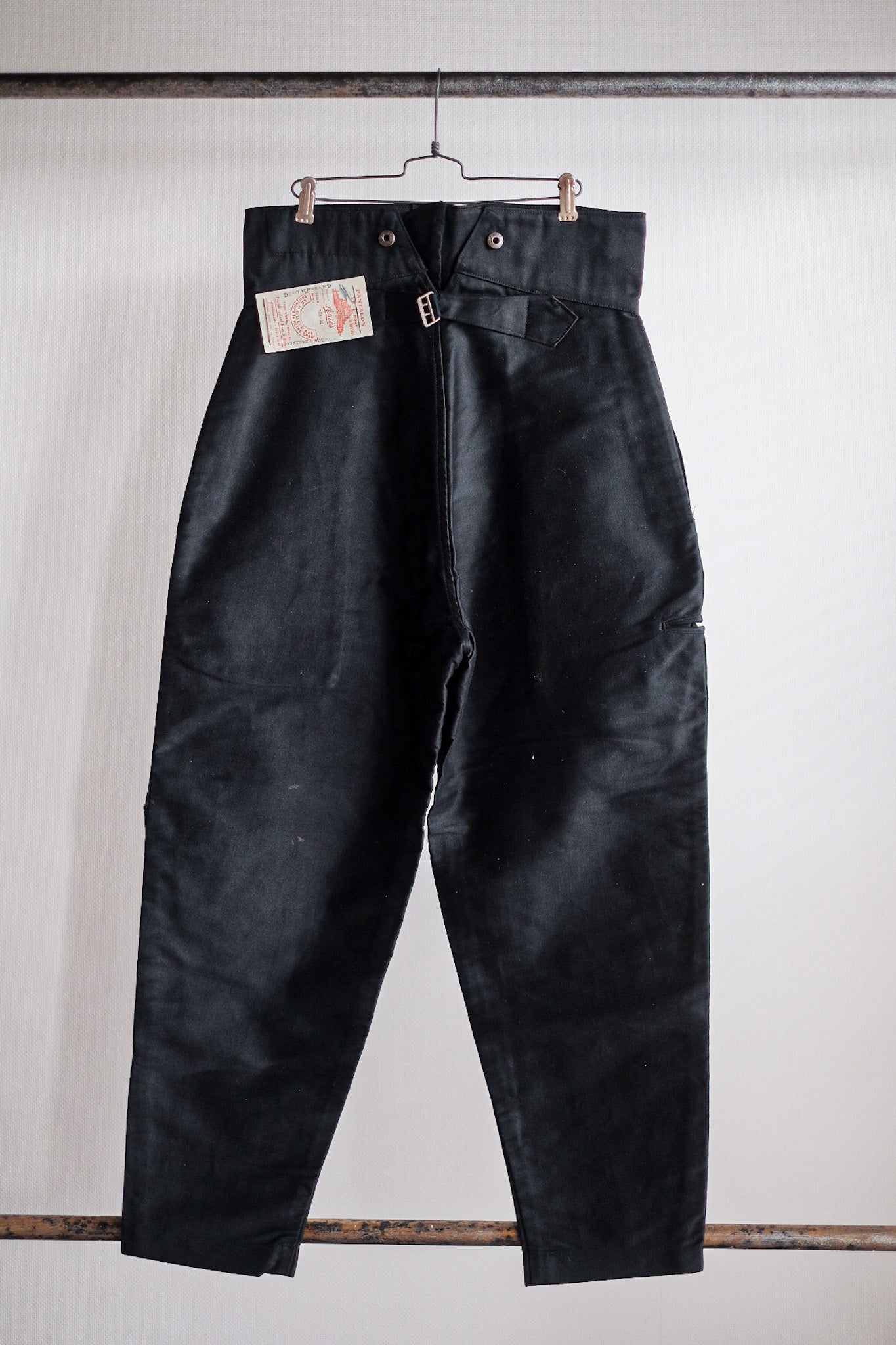 [~ 30's] กางเกงโมลกกินสีดำวินเทจฝรั่งเศส "Le Mont St. Michel" "Dead Stock"