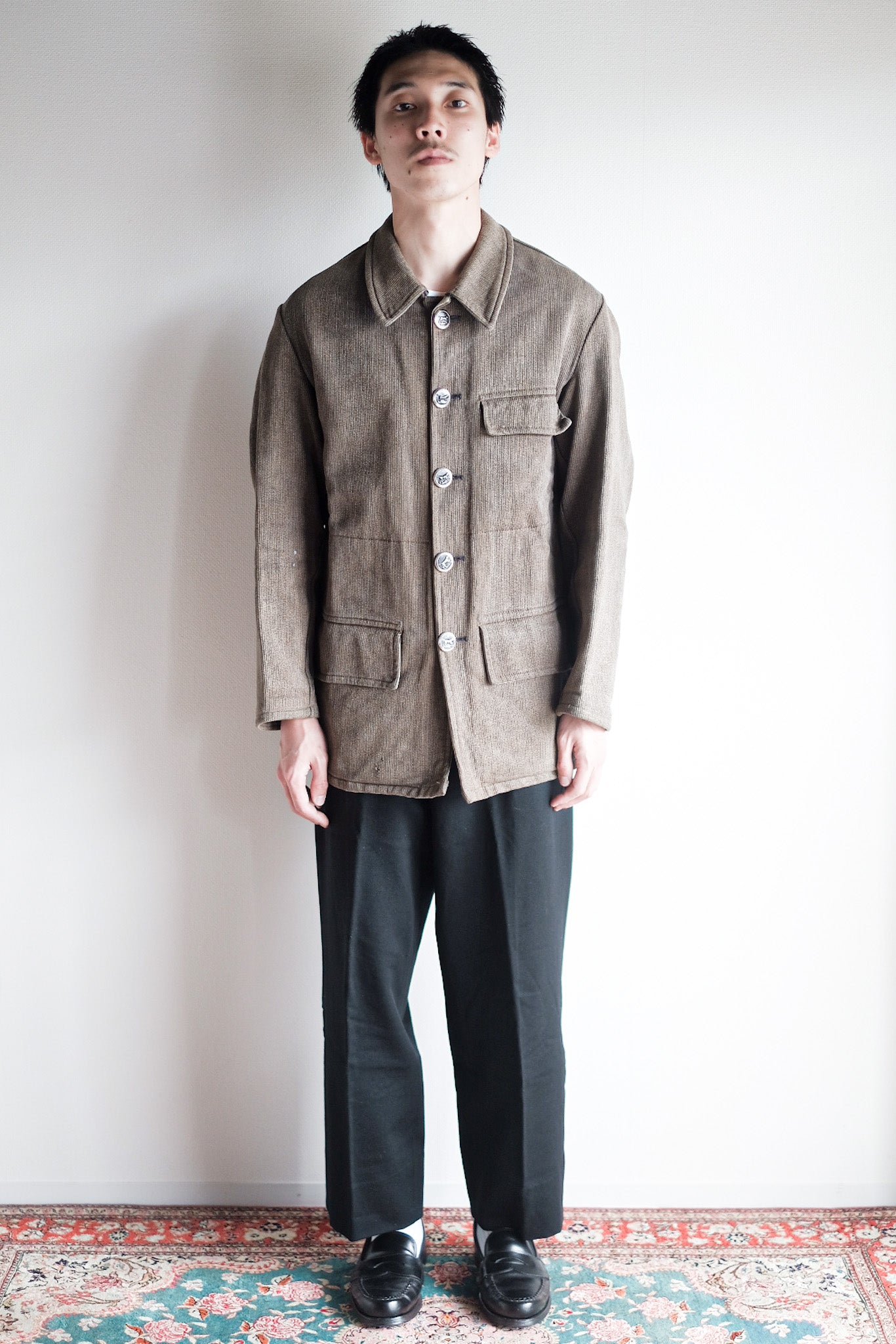 ［~60's］French Vintage Brown Salt & Pepper Cotton Pique Hunting Jacket