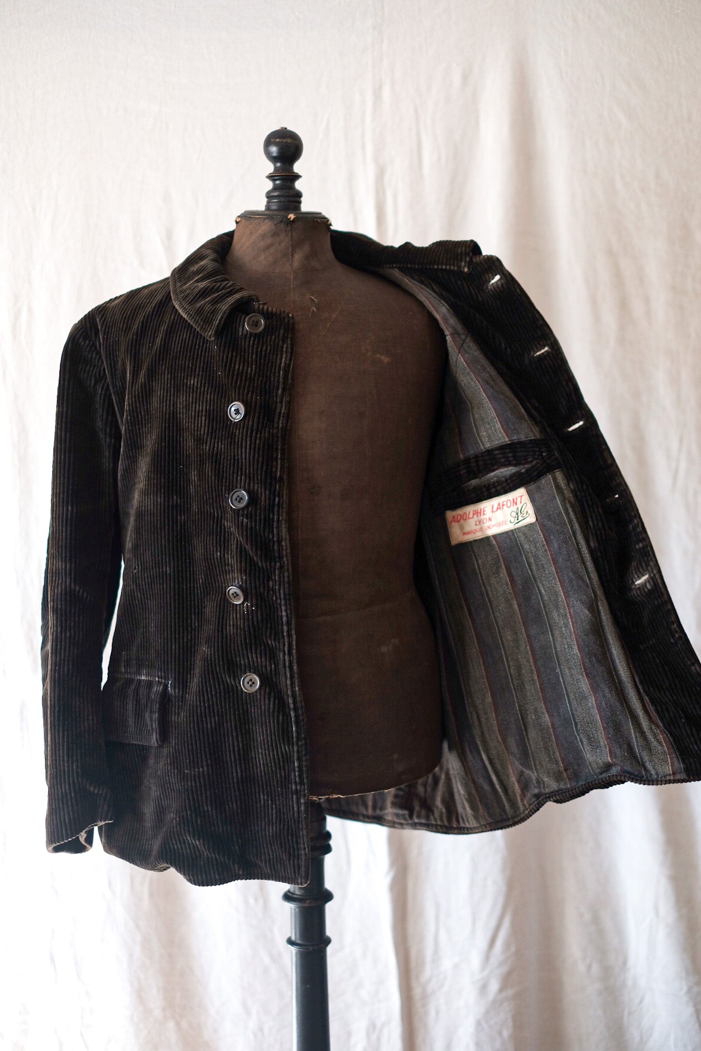 [~ 30's] French Vintage Dark Brown Corduroy Work Jacket "Adolphe Lafont" "Dead Stock"