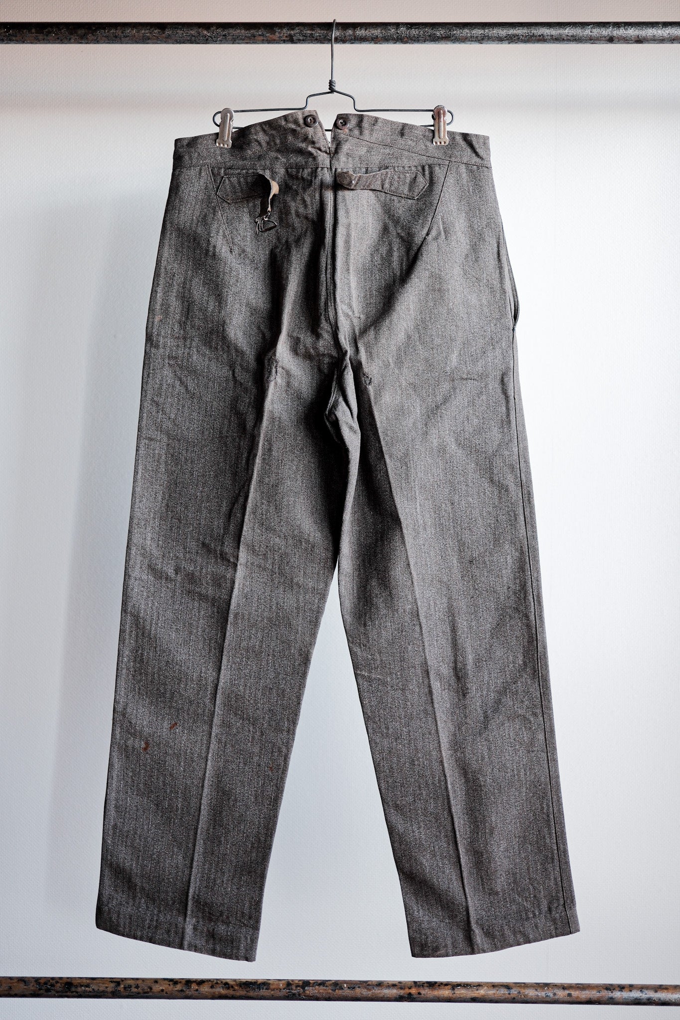 ［~20's］French Vintage Brown Salt & Pepper Cotton HBT Work Pants