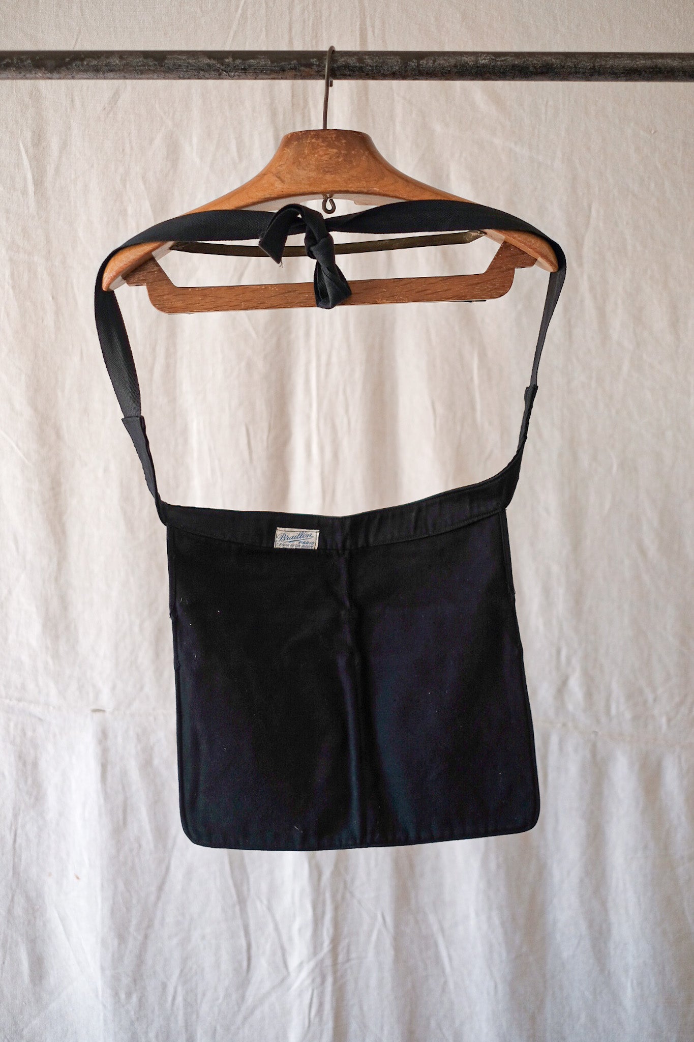 [~ 40's] French Vintage Black Moleskin Market Bag "Dead Stock"