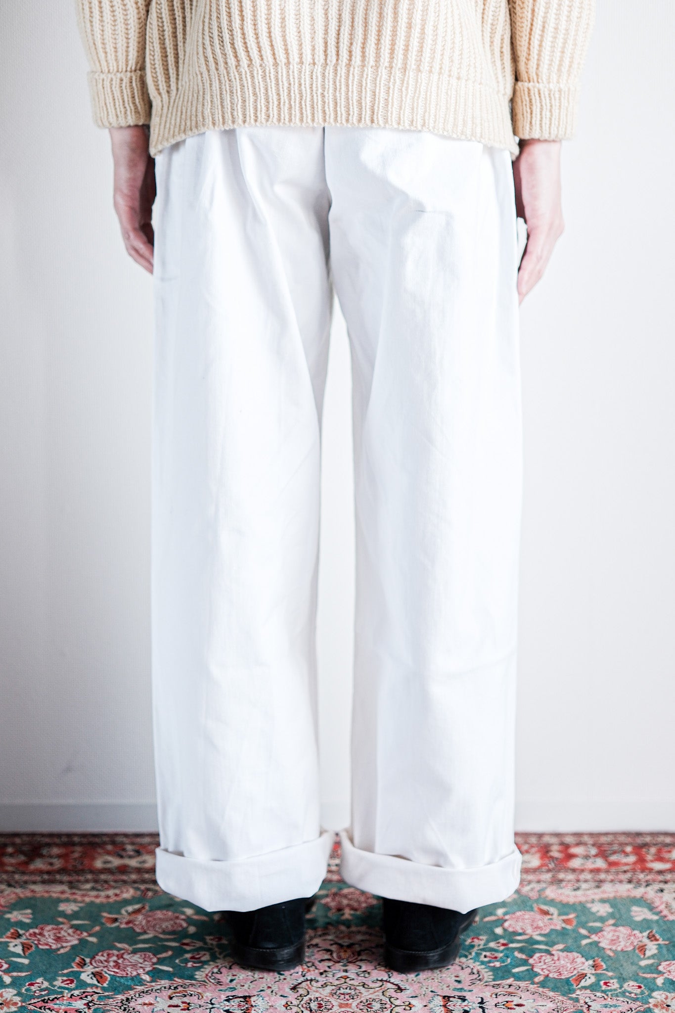 50's] French Navy White Linen Sailor Pants 