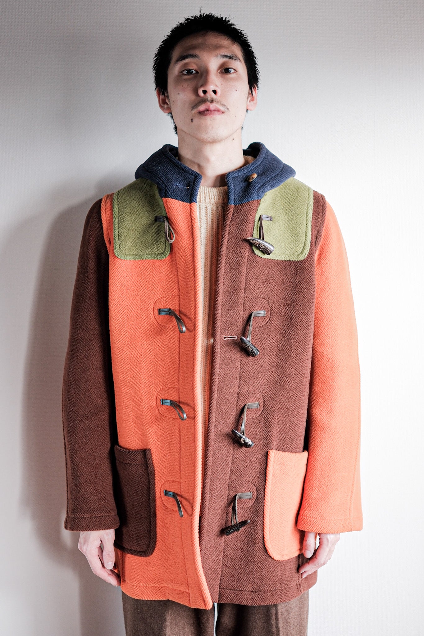 ［~90's］Old INVERTERE Crazy Pattern Wool Duffle Coat "Moorbrook"
