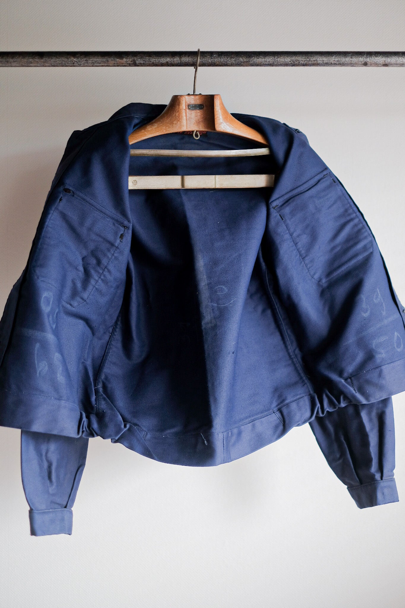 [~ 40's] French Vintage Blue Moleskin Cyclist Jacket "Dead Stock"