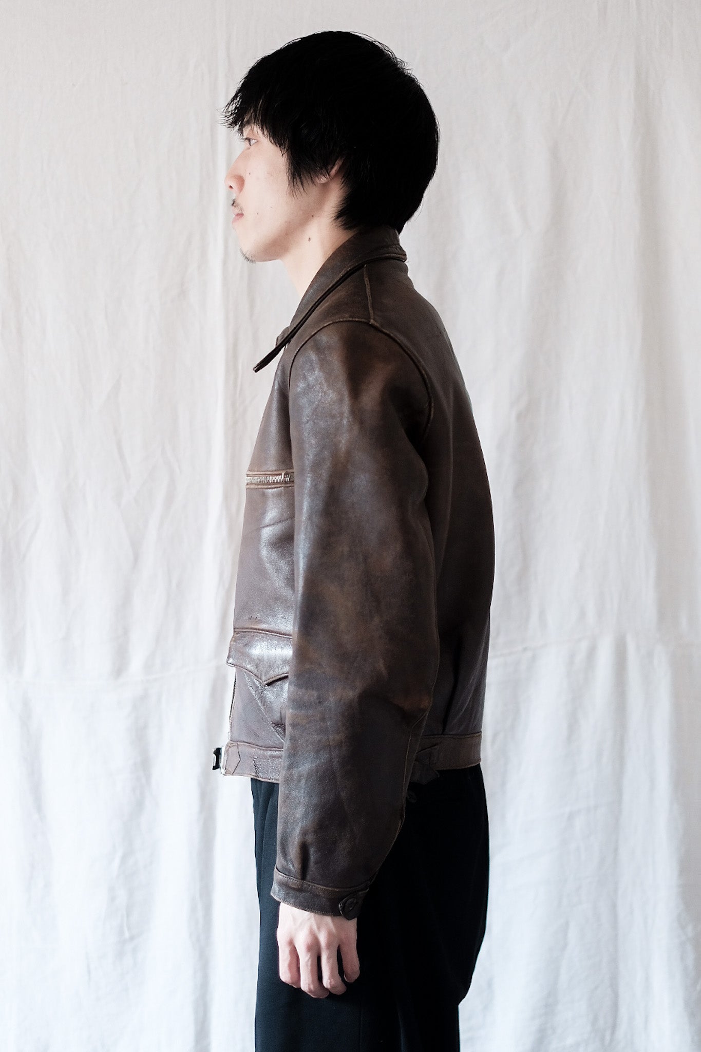 40's】French Vintage Leather Cyclist Jacket