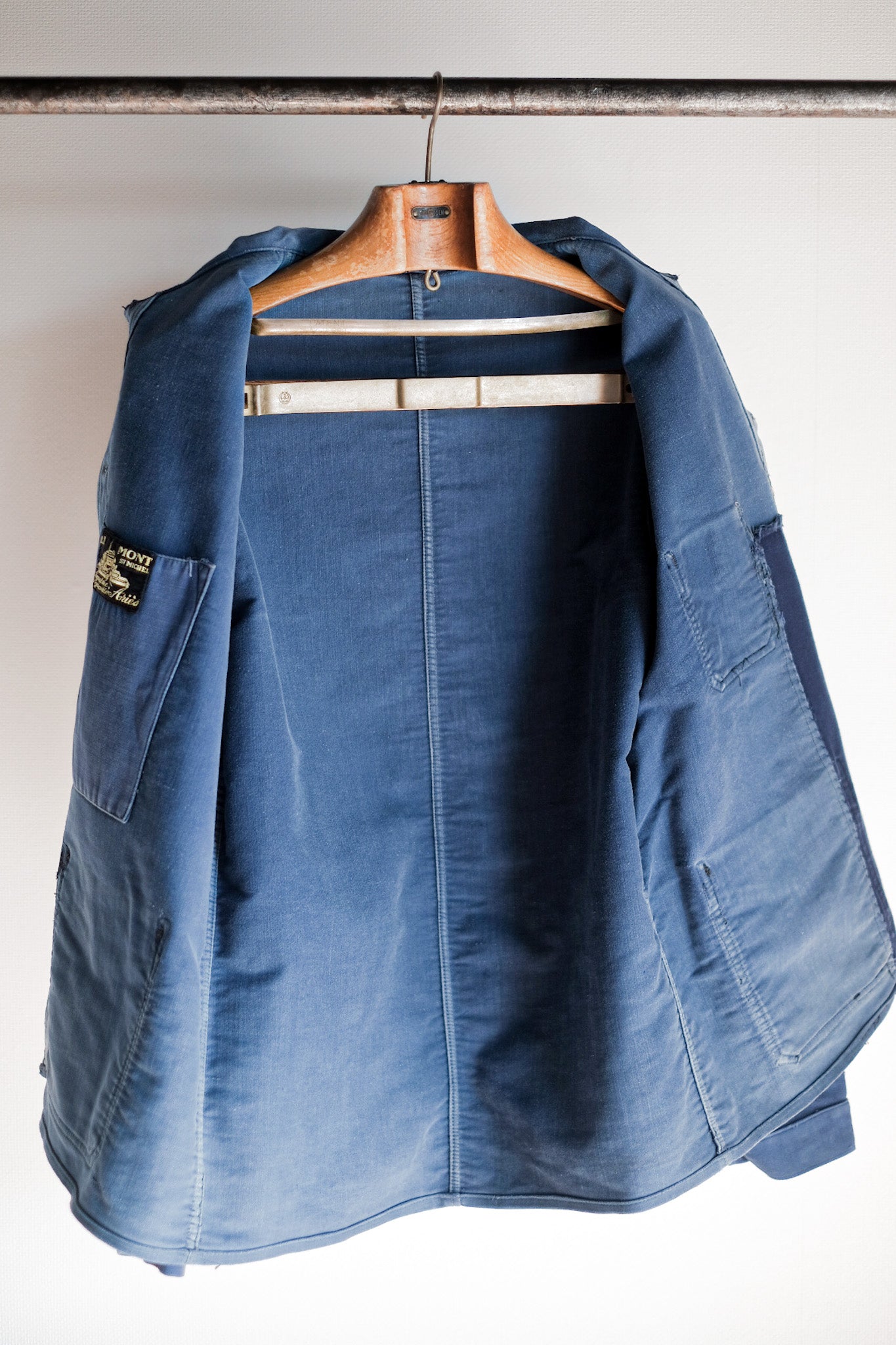 [~ 40's] French Vintage Blue Moleskin Work Jacket "Le Mont St. Michel"