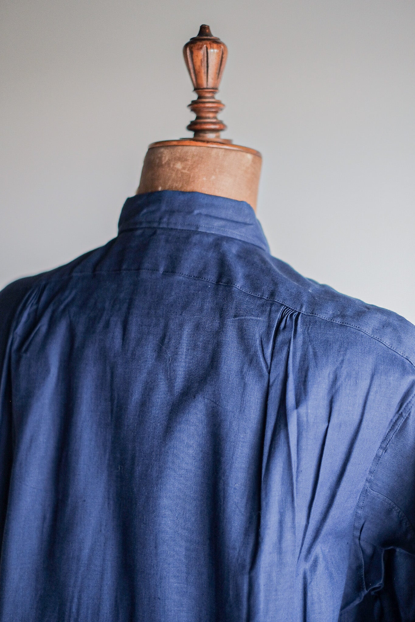 【~40's】French Vintage Indigo Linen Grandpa Shirt "Dead Stock"