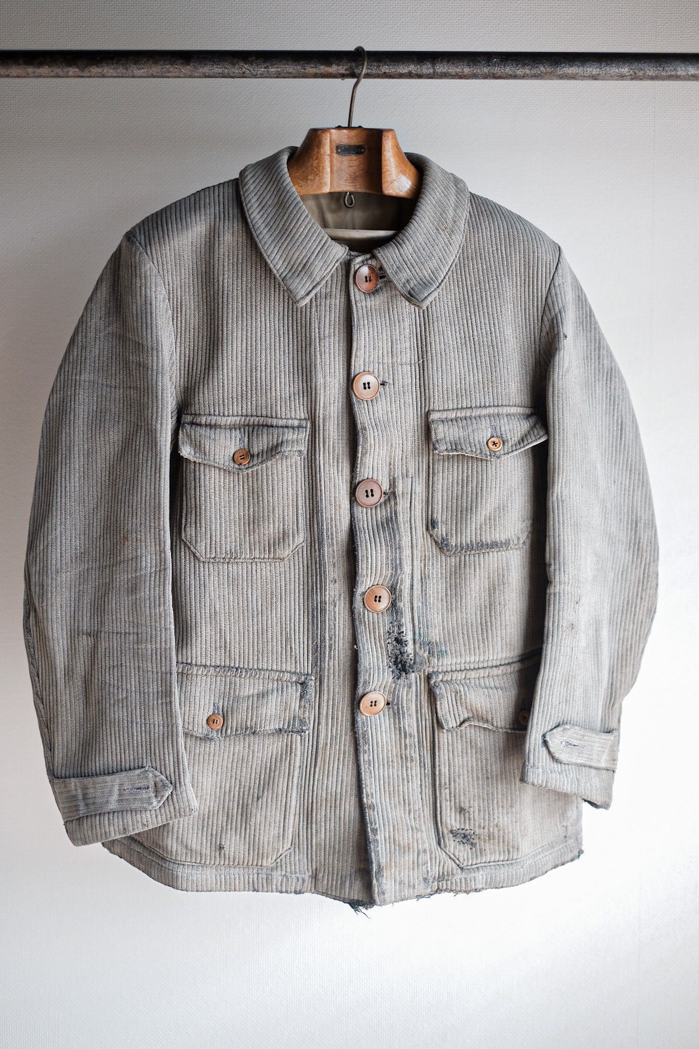 [~ 40's] French Vintage Gray Cotton Pique Hunting Jacket