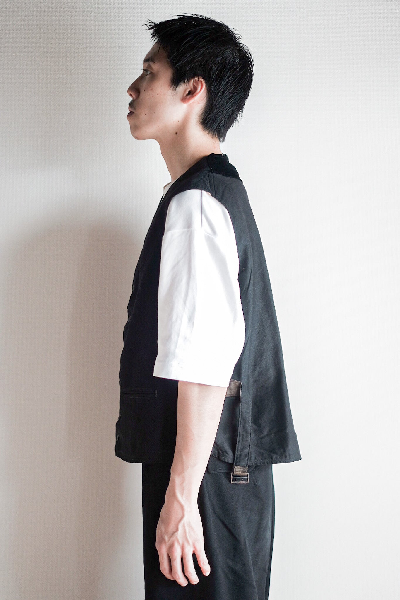 [~ 10's] French Vintage Black Work Gilet ทำงาน