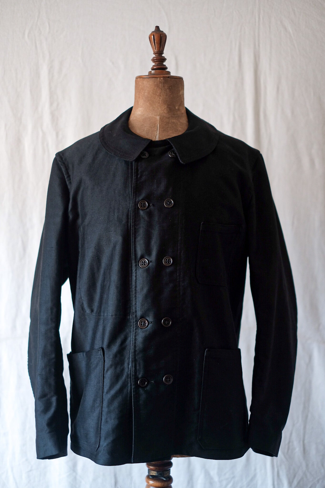 [〜30年代]法國復古雙胸黑色摩爾金工作夾克