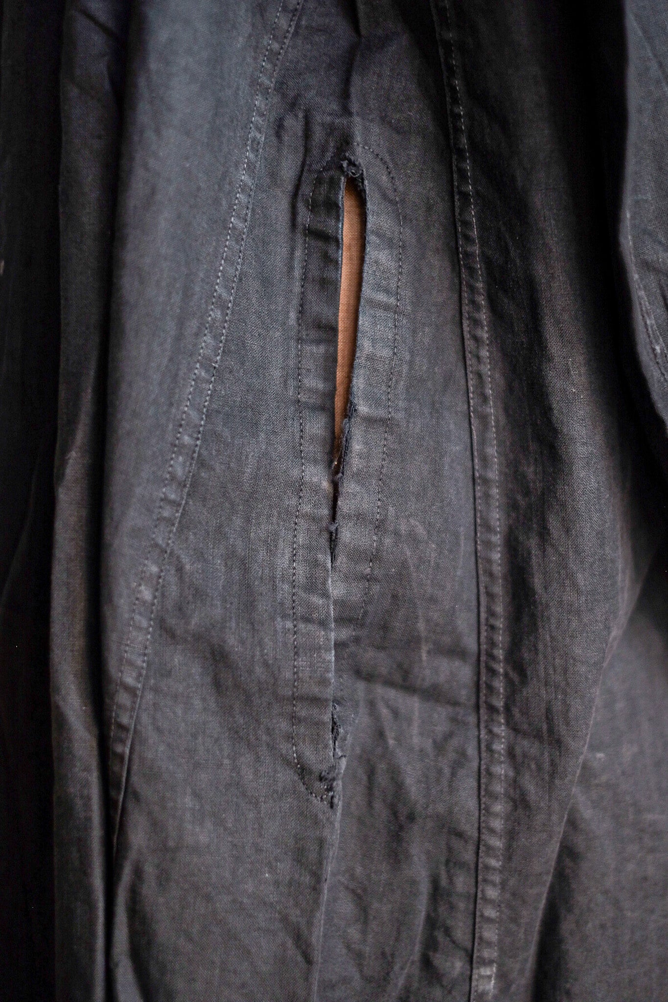 ［Early 20th C］French Antique Black Linen Smock "Biaude"
