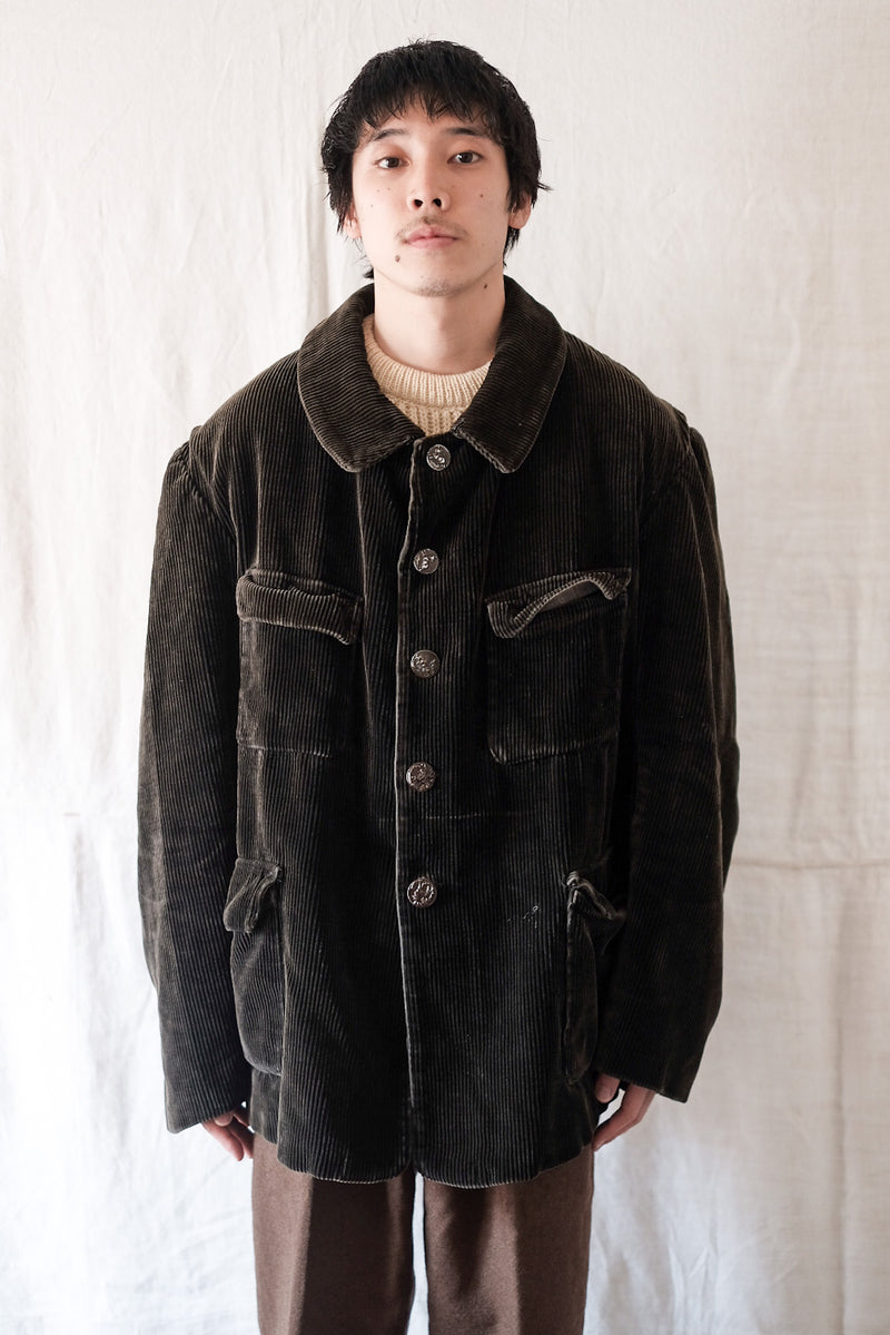 【~30's】French Vintage Dark Brown Corduroy Gamekeeper Hunting Jacket