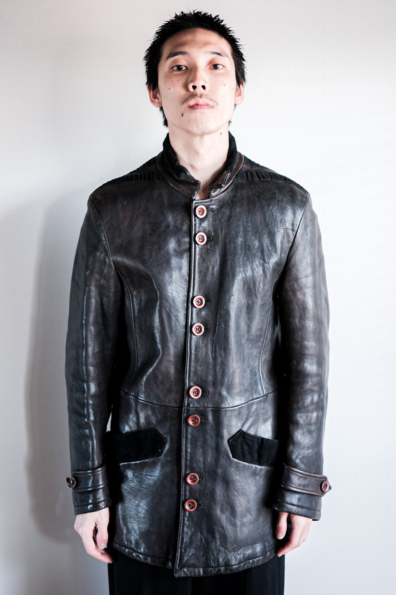 ［~90's］Old EMPORIO ARMANI Stand Collar Leather Jacket Size.48