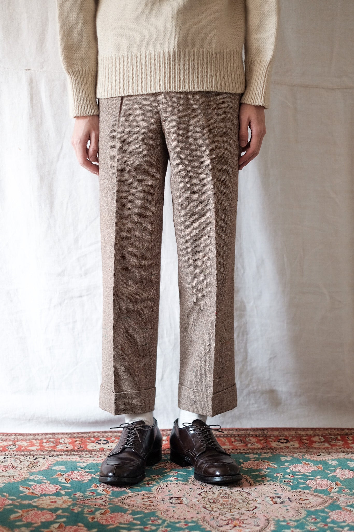 [~ 40's] French Vintage Brown Mix Wool Trousers "Dead Stock"