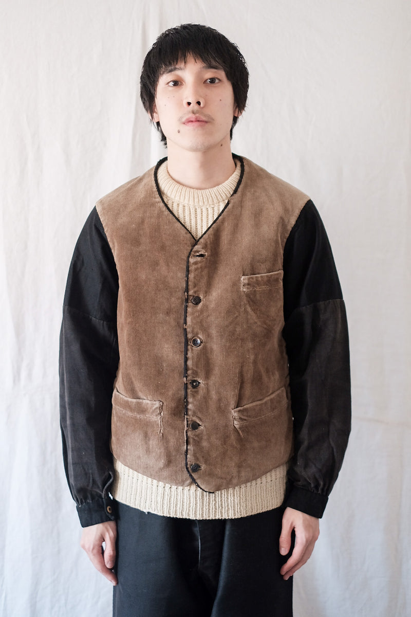 【~30's】French Vintage Brown Corduroy Gilet Jacket