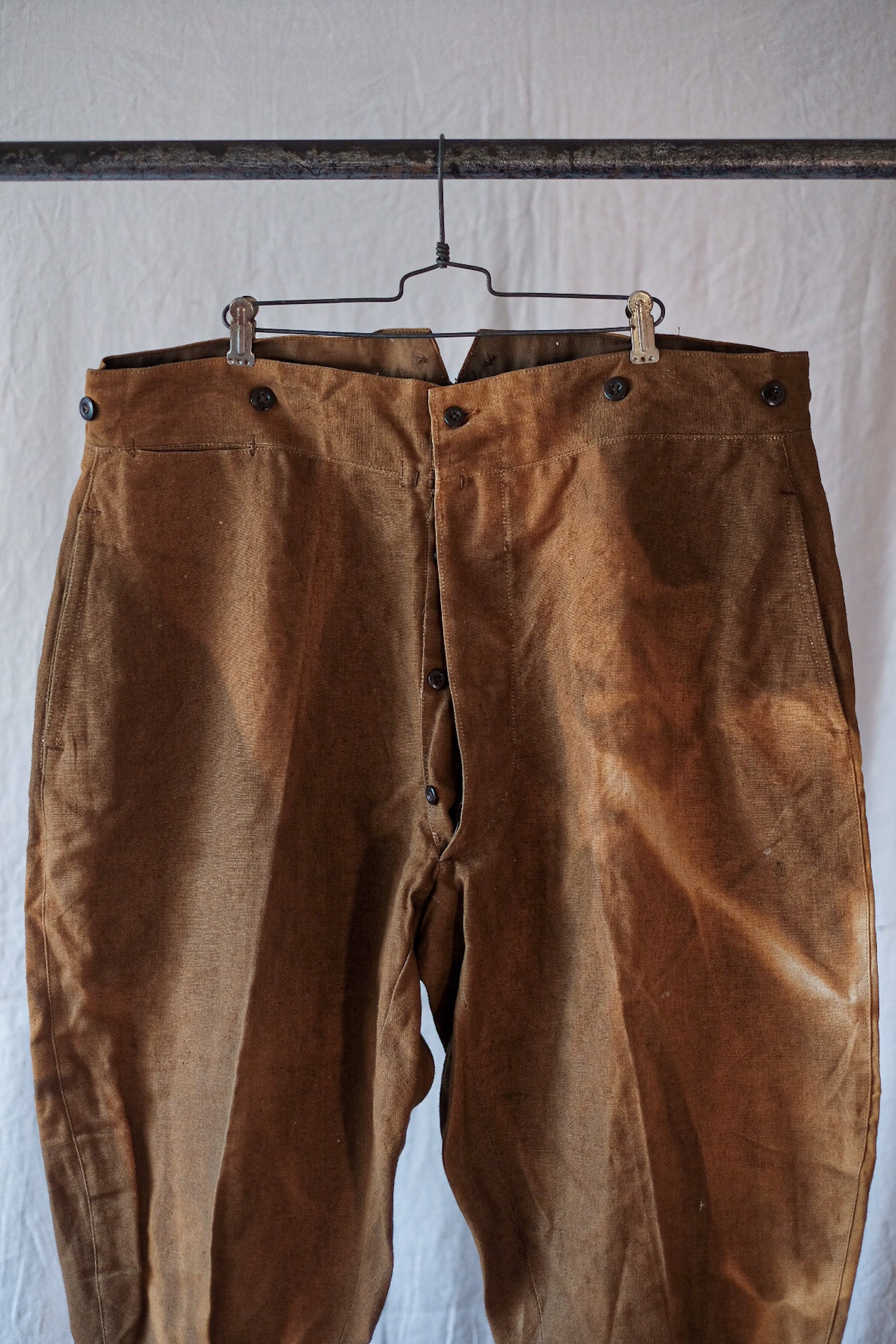 [~ 30's] French Vintage Brown Linen Jodhpurs
