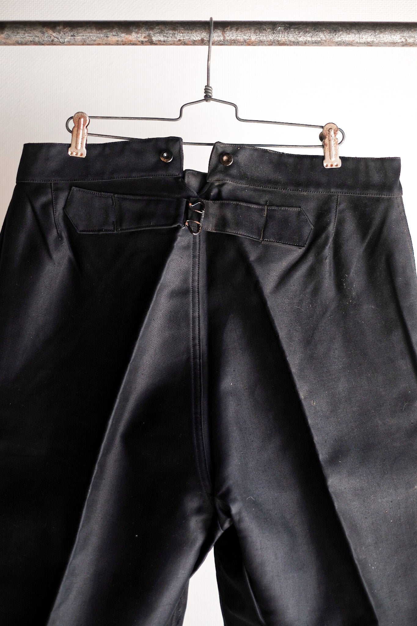 [~ 40's] French Vintage Black Moleskin Work Pants "Adolphe Lafont" "Dead Stock"