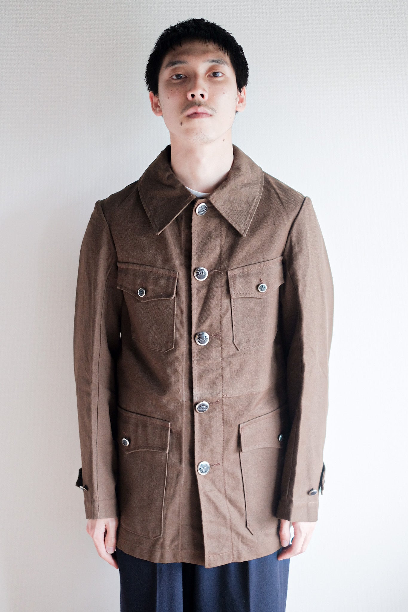 ［~40's］French Vintage Brown Cotton Twill Hunting Jacket "Dead Stock"