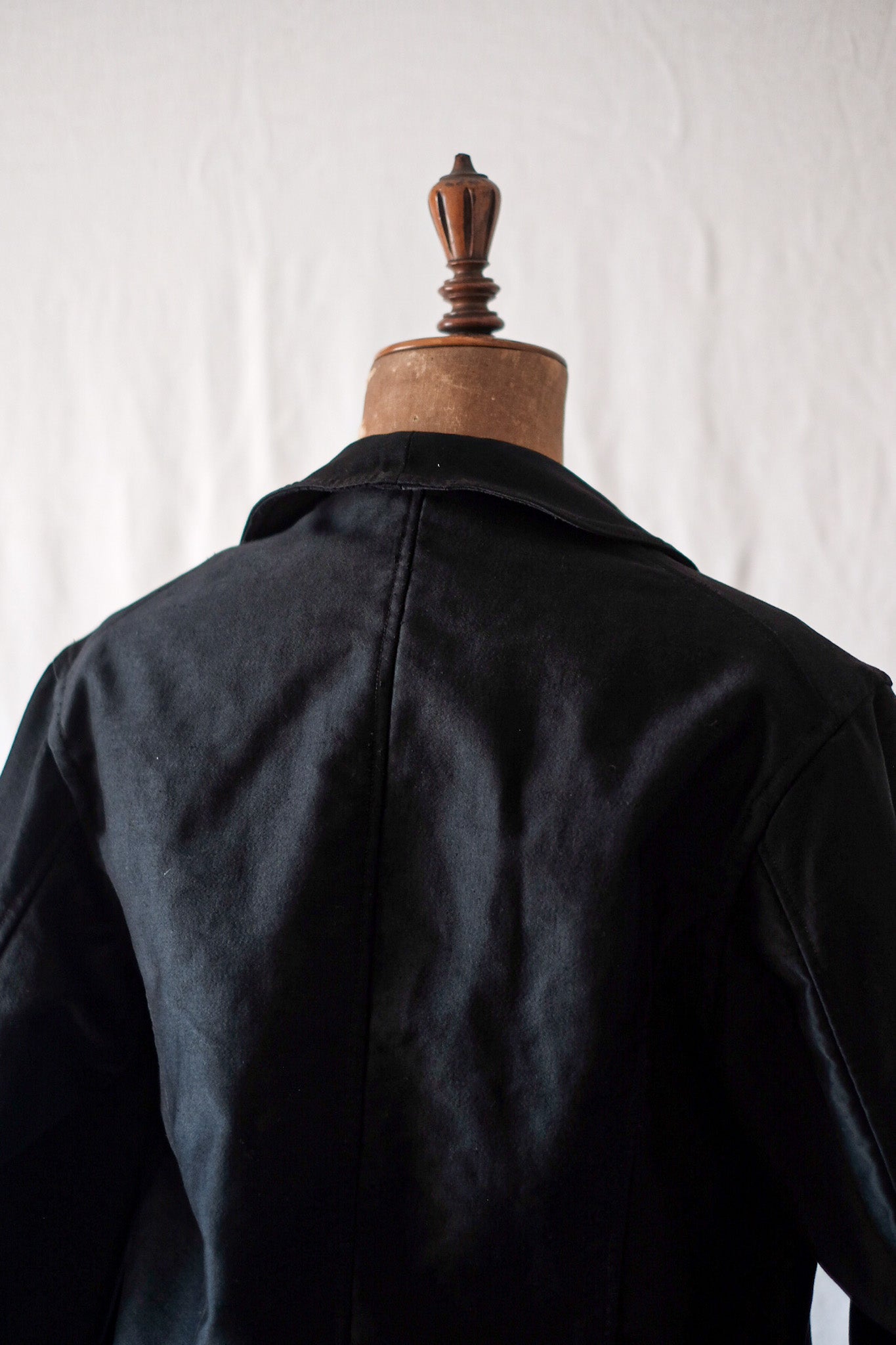 [~ 30's] French Vintage Double Breasted Black Moleskin Work Jacket