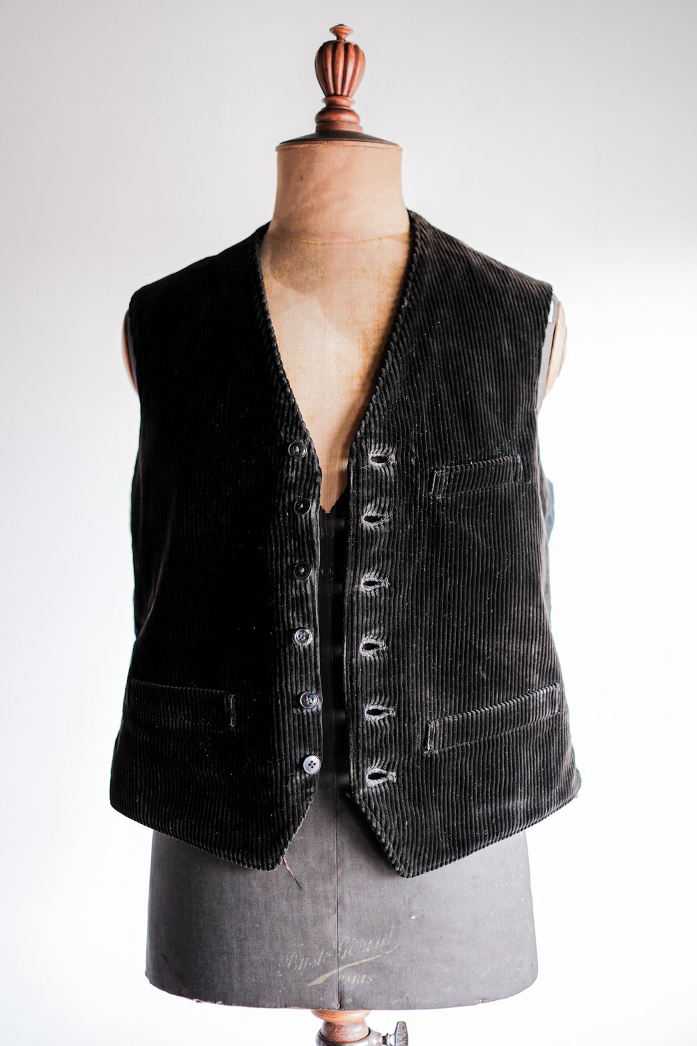 ［~40's］French Vintage Dark Brown Corduroy Work Gilet