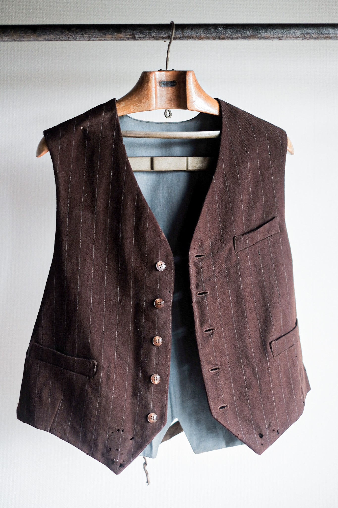 【~40's】French Vintage Brown Wool Work Gilet