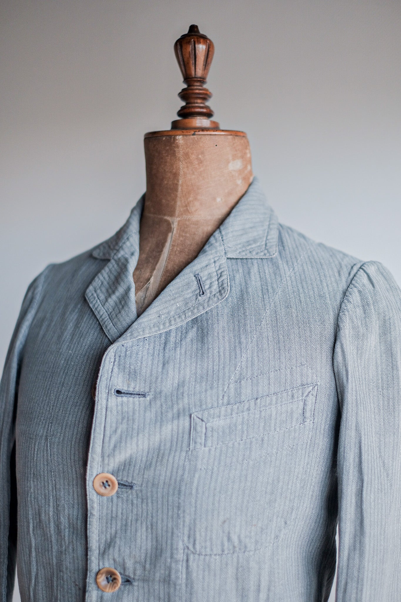 [~ 10 '] 프랑스 골동품 샹 브레이 줄무늬 자루 재킷